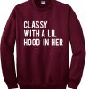 Classy with a lil hood in her sweatshirt