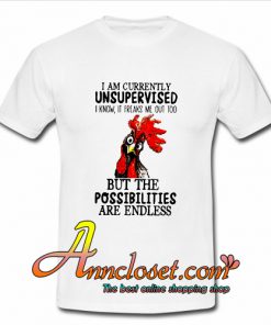 Rooster Chicken I am currently unsupervised but the possibilities are endless T-Shirt At