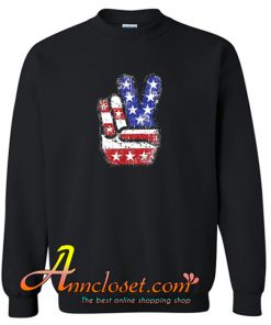 Fourth 4th of July Shirt American Flag Peace Sign Hand Sweatshirt At