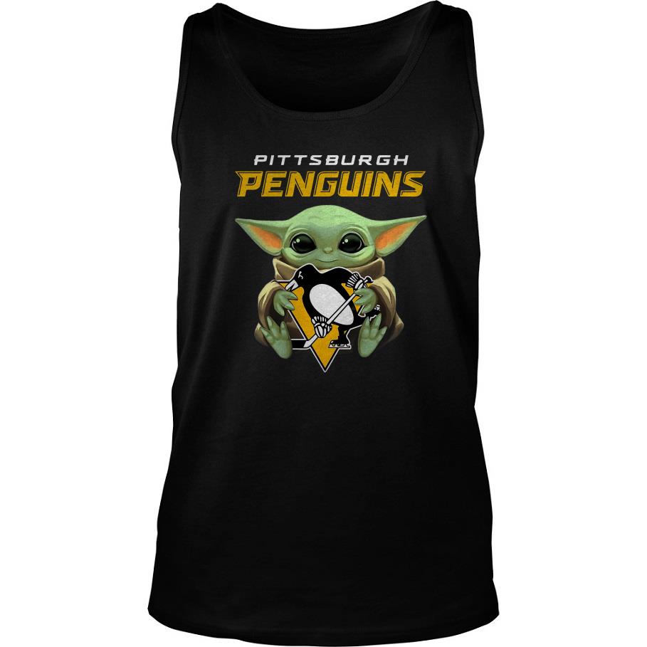 Baby Yoda Hug Pittsburgh Penguins Tank Top SFA