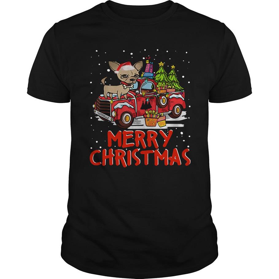 Chihuahua Rides Red Truck Merry Christmas Pajama T Shirt SFA