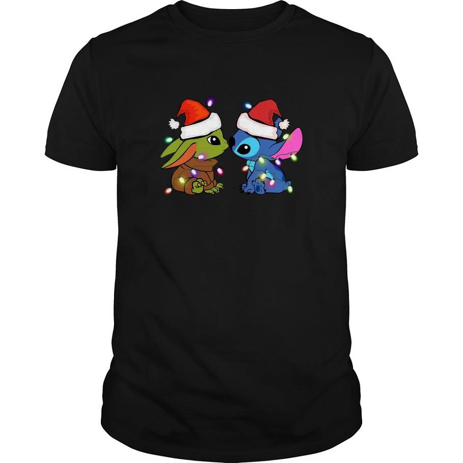 Santa Baby Yoda And Stitch Christmas Light T Shirt SFA