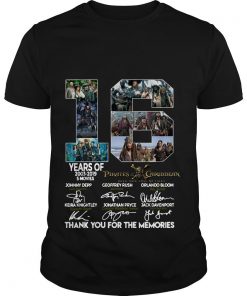 16 Years of Pirates Caribbean thank you for the memories signatures T shirt SFA
