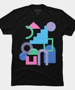 Abstract Shape Collage in Bright 90s Colors T Shirt SFA