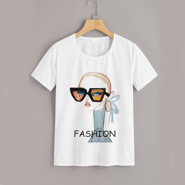 Figure & Letter Print t shirt F07