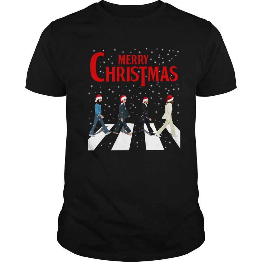 Merry Christmas The Beatles Santa Hat Abbey Road T Shirt SFA