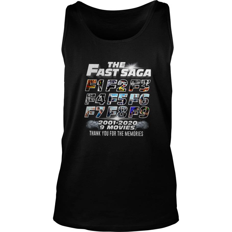 The Fast Saga F1 F2 F3 F4 F5 F6 F7 F8 F9 2001 2020 9 Movie Thank You For The Memories Tank Top SFA