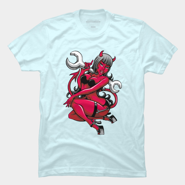 Devil Pin Up Girl With Big Wrench T Shirt NA