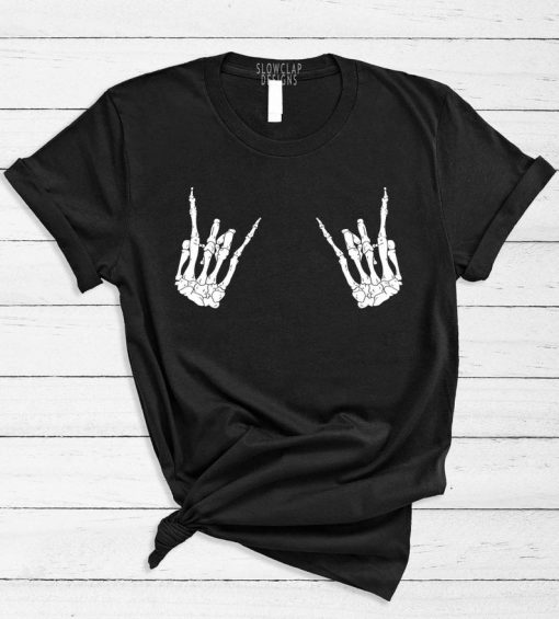 Halloween Skeleton Rock On Hands T Shirt NA