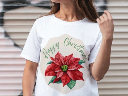 Happy Christmas Poinsettia tshirt NA
