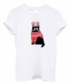 Cat with Christmas Jumper Meow print trendy tshirt NA