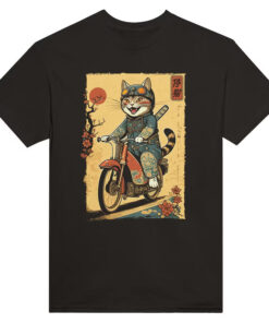 Japanese Samurai Cat on Motorcycle tshirt NA